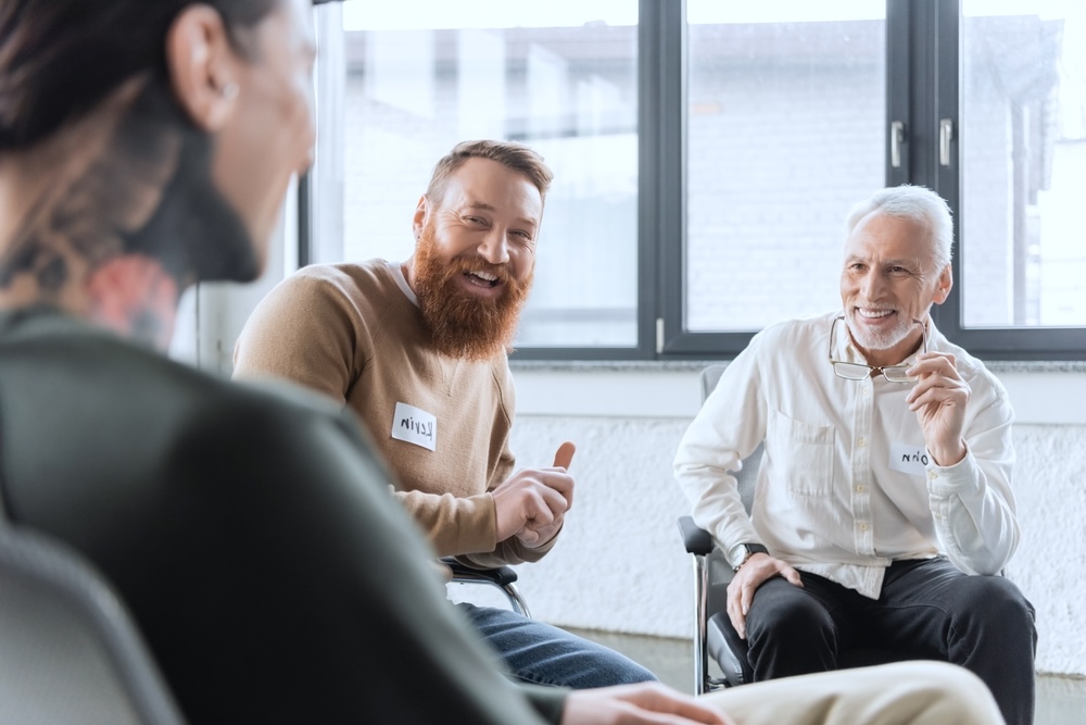 Group of men during group therapy in drug rehab