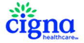 Cigna logo: blue wordmark with a green leaf motif, representing the health insurer.